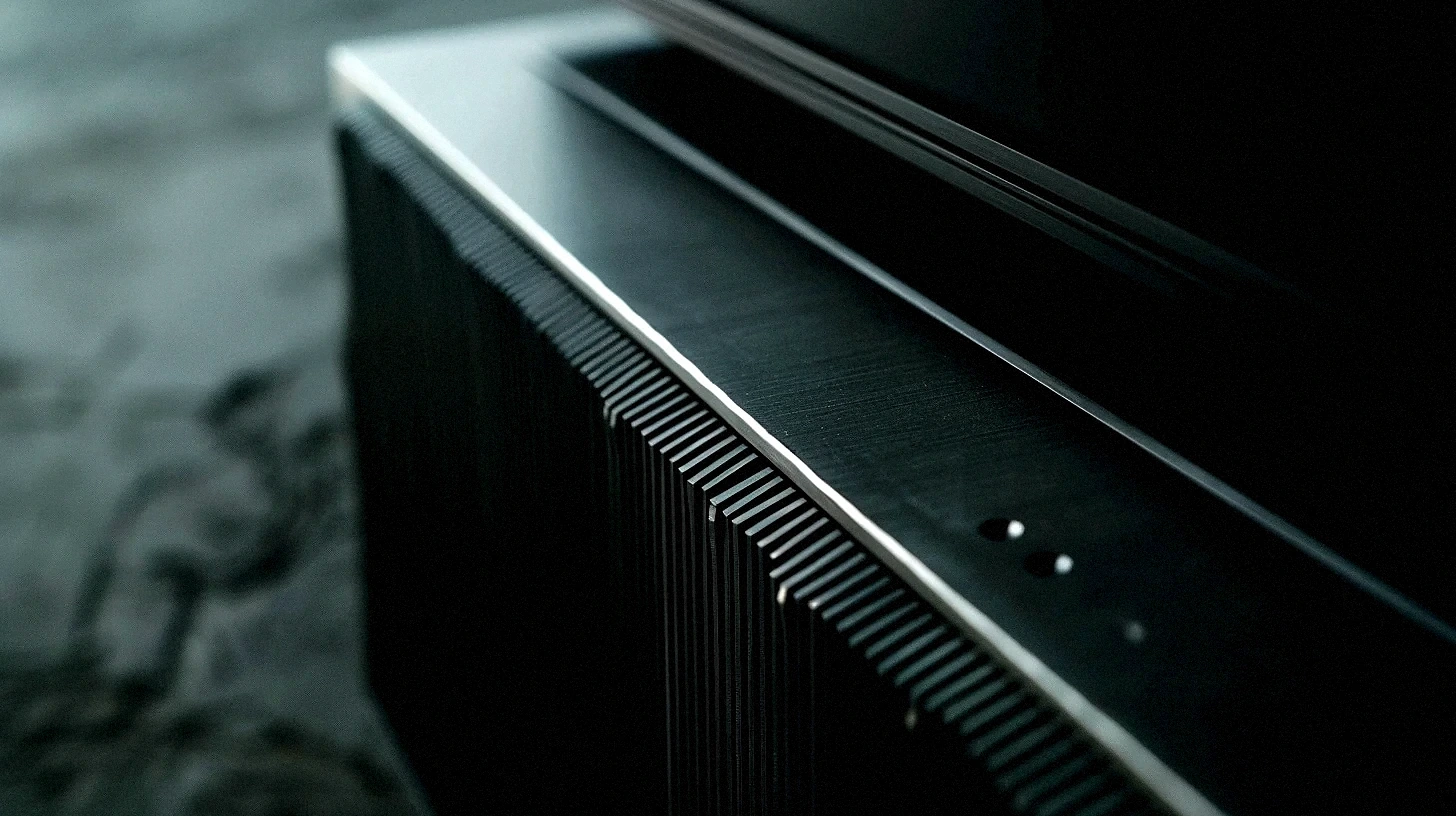 A machined titanium corner of the chassis, chamfered and bead-blasted.