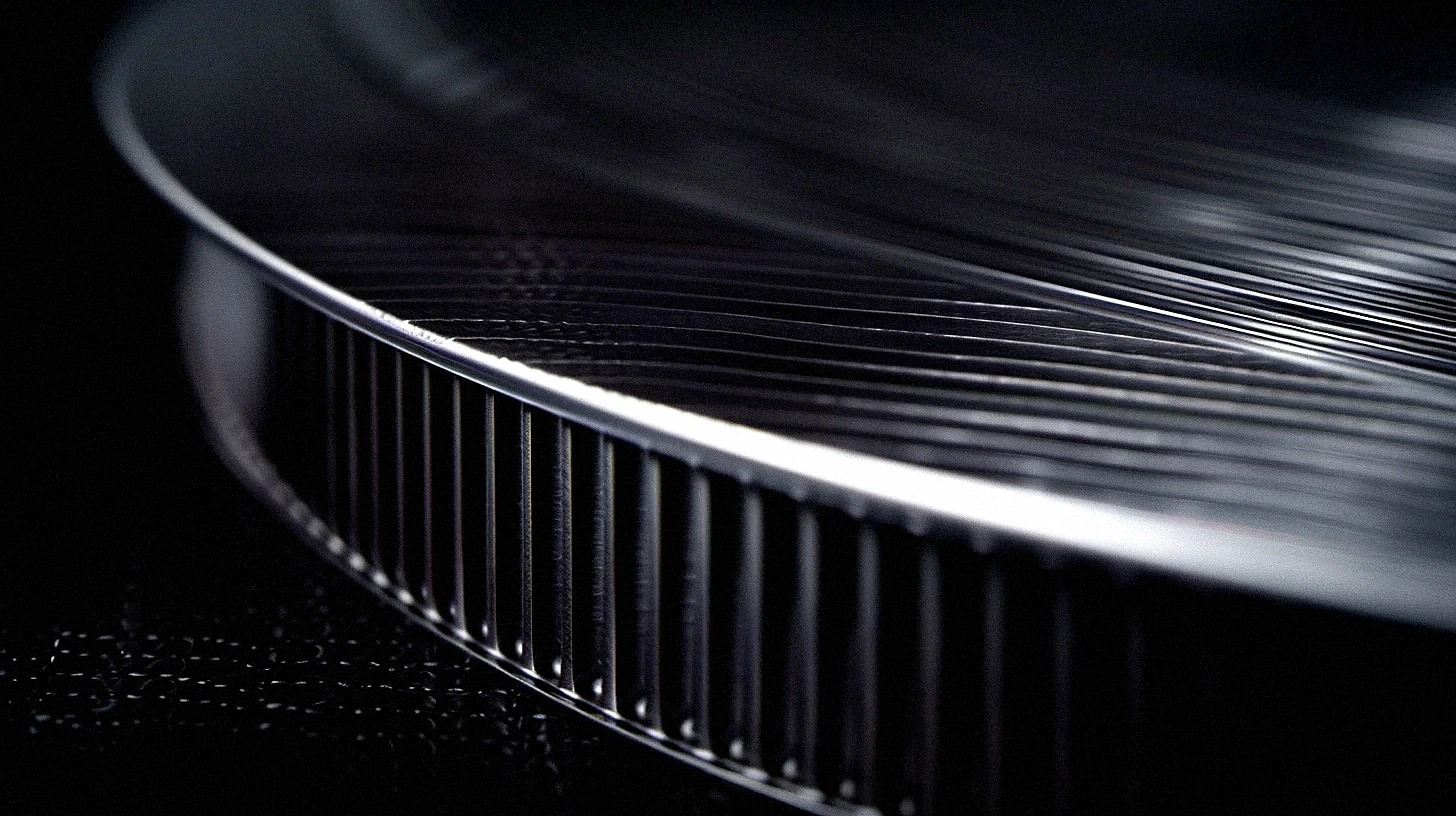 A close-up of a machined titanium corner, chamfered and bead-blasted.