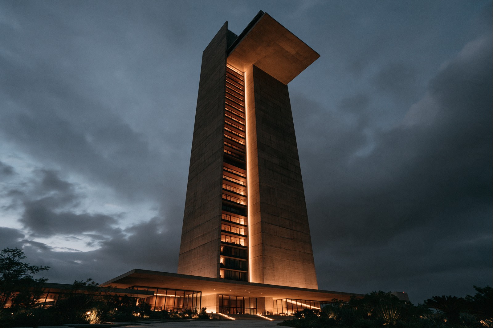 Monolith high rise — A silk-smooth concrete monolith split by one slot of light