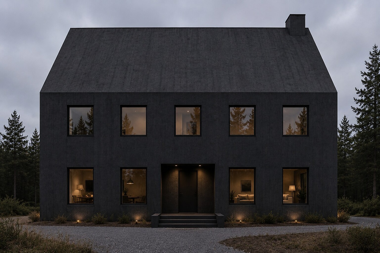 Swedish Timber — pitched gable, whitewash, post-and-beam